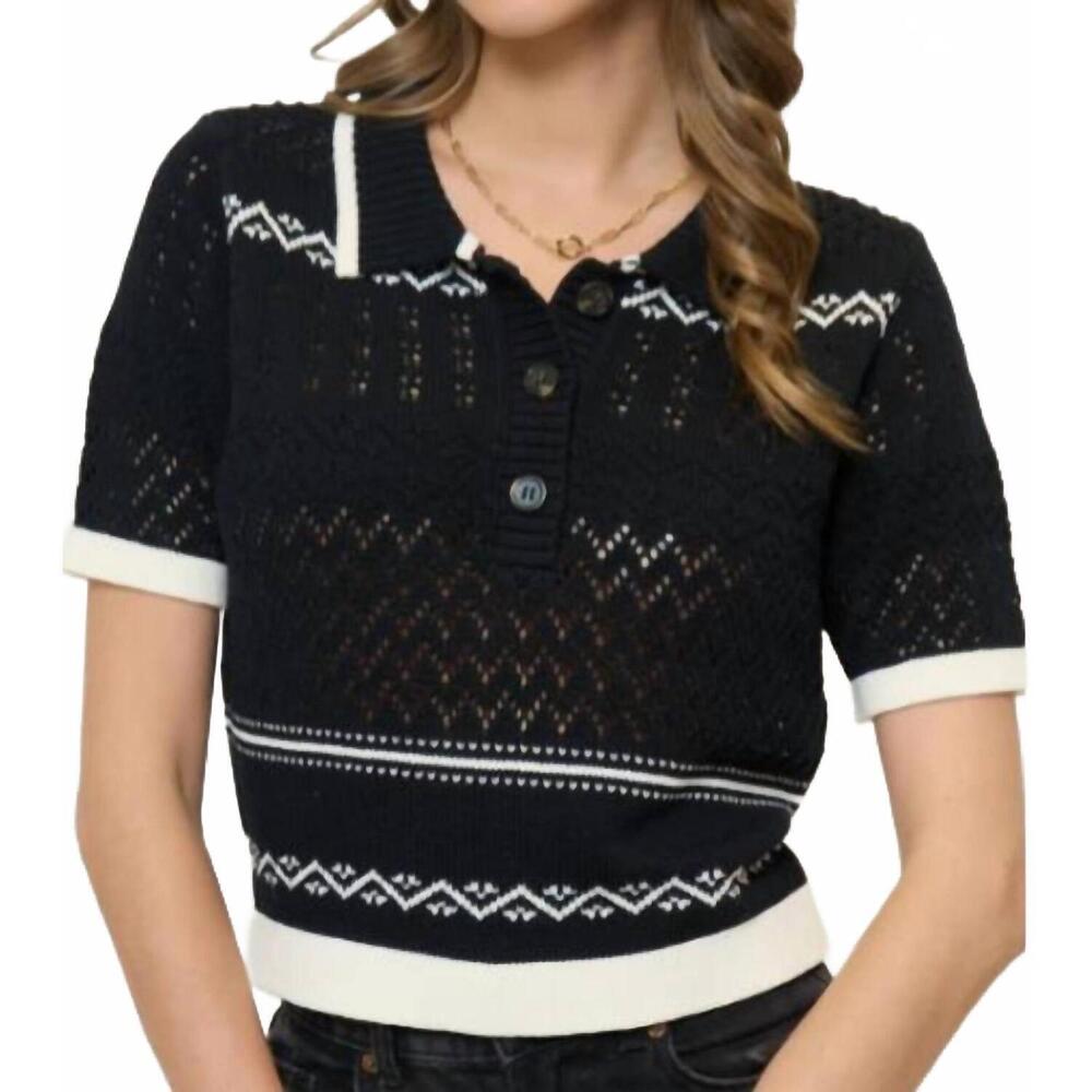 NEW CENTRAL PARK WEST north nautical short sleeve polo top in black